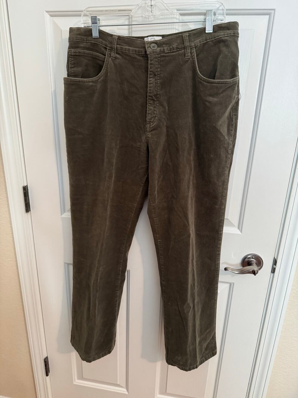 FDJ French Dressing Jeans Corduroy Pants Straight Leg High Rise Green 16 Petite